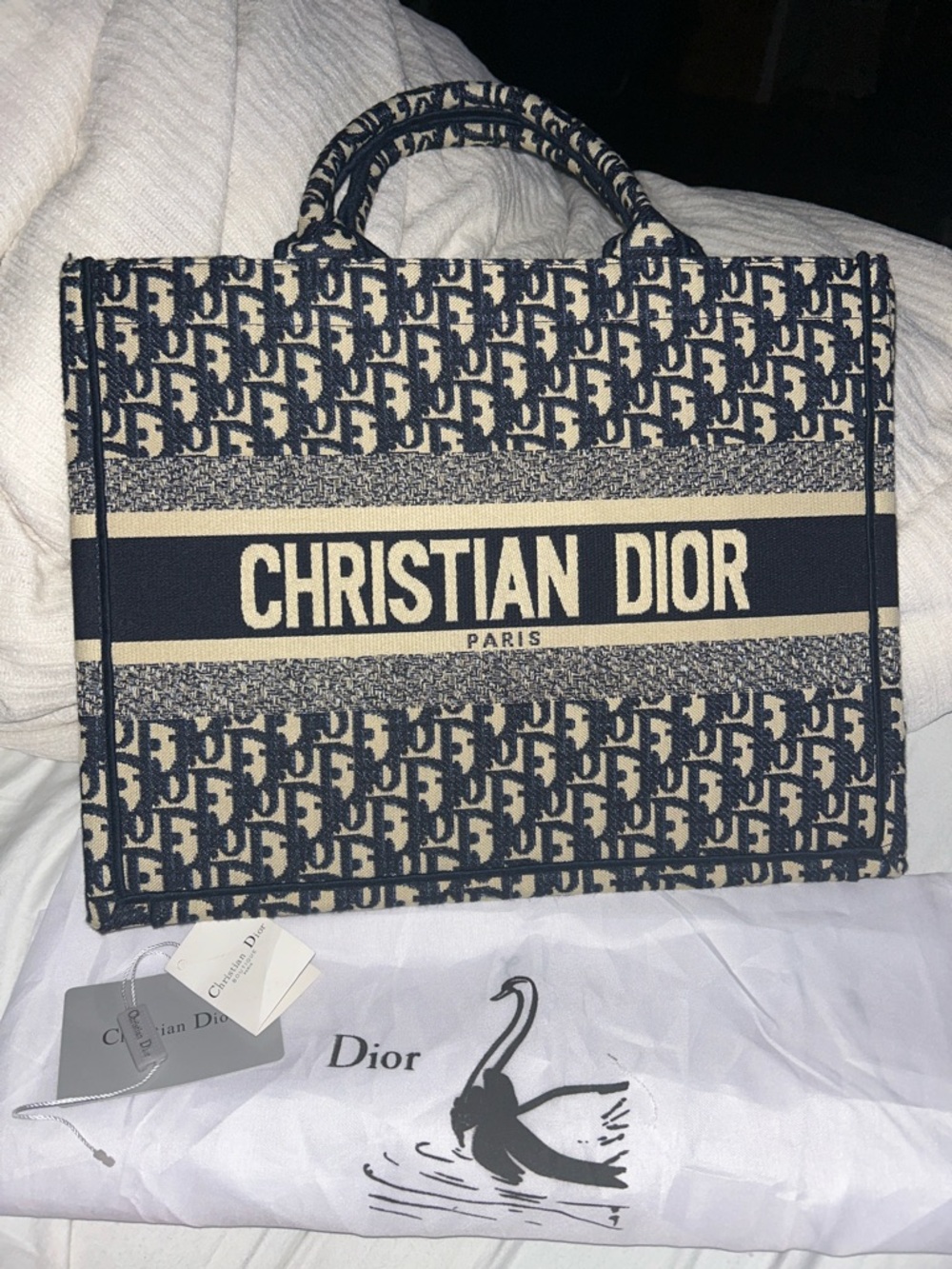 Dior Navy and Beige Oblique Book Tote